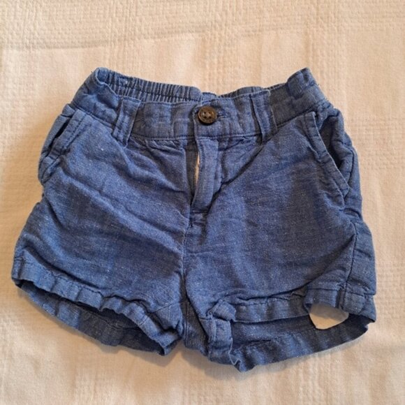 Janie and Jack boys size 6 to 12 months linen blend blue shorts - Picture 1 of 4